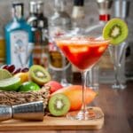 Kolorowy koktajl z kiwi i cytrusami na drewnianym blacie